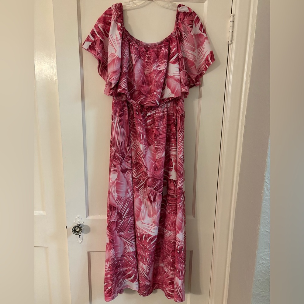 Soft Pink Off-Shoulder Maxi Dress with Slit size XL - Picture 2 of 12